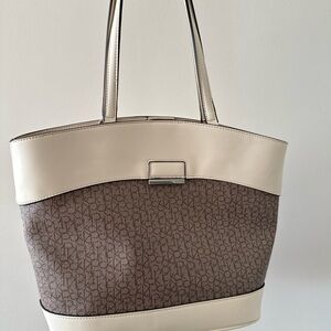 Cream and Brown Monogram Tote Bag